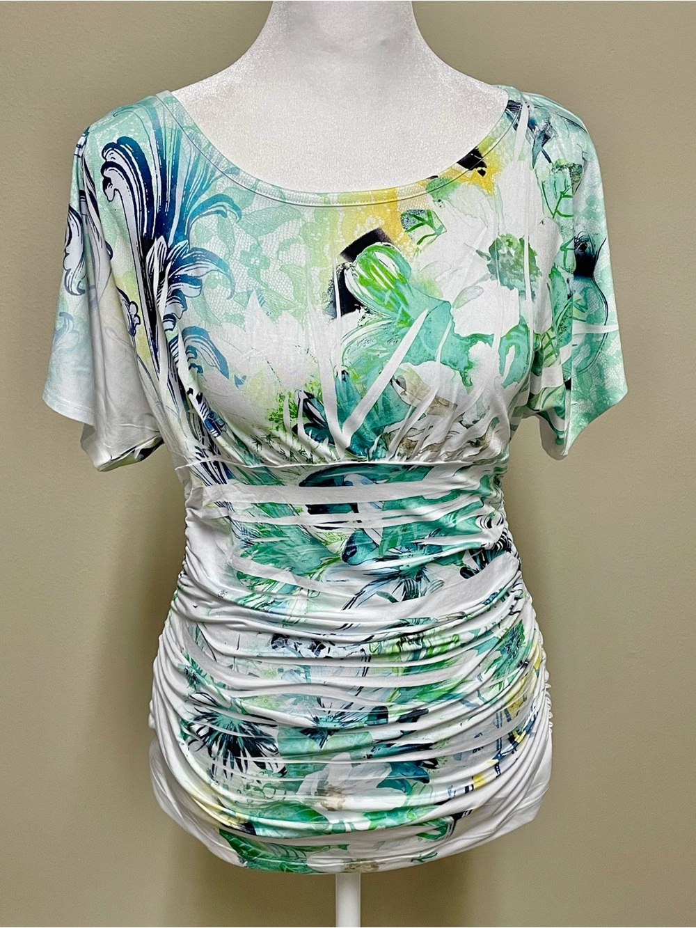 Iz Byer Y2K Floral Cinched Short Sleeve Bodycon Top